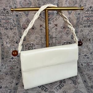 Vintage 1950s ParisStyle Ivory Shoulder Bag Top Handle Purse Mid Century Handbag